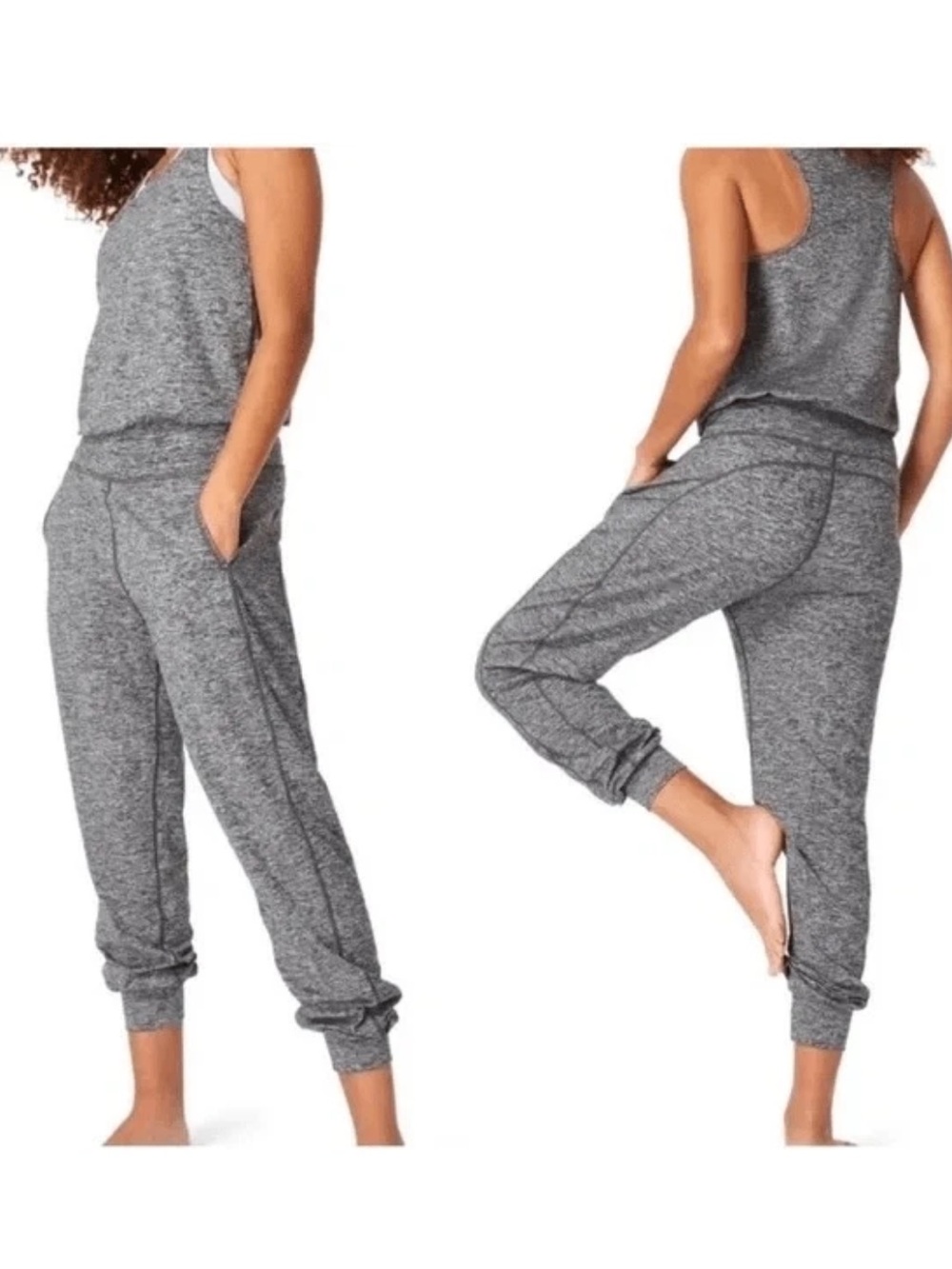 SWEATY BETTY Womens Black Marl Soft Sweat Gym Jumpsuit one piece Sz Small NWOT
